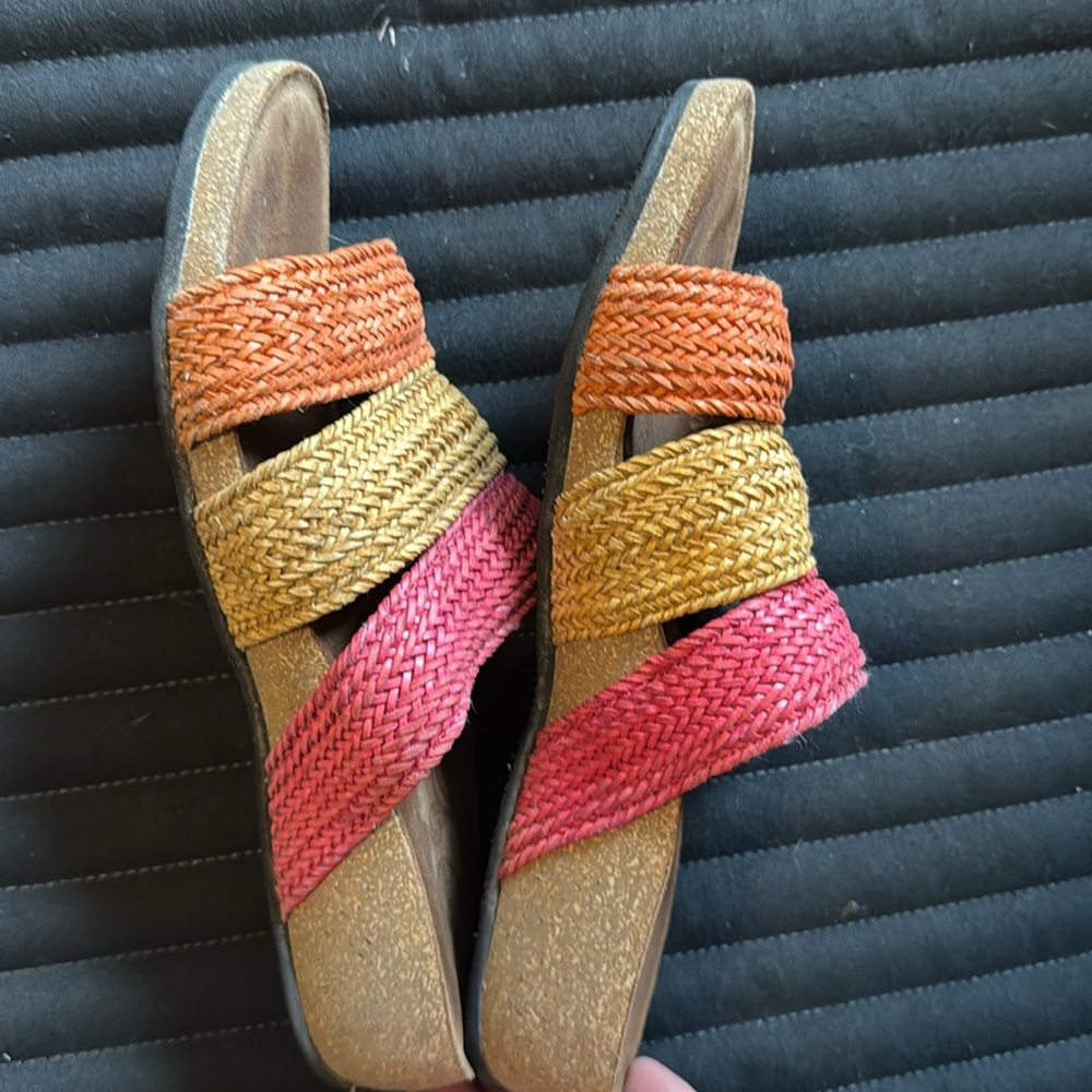 TAOS Prudence Earth Tone Woven 3 Strap Wedge Sandals Wm Sz 9-9.5 - Picture 3 of 4